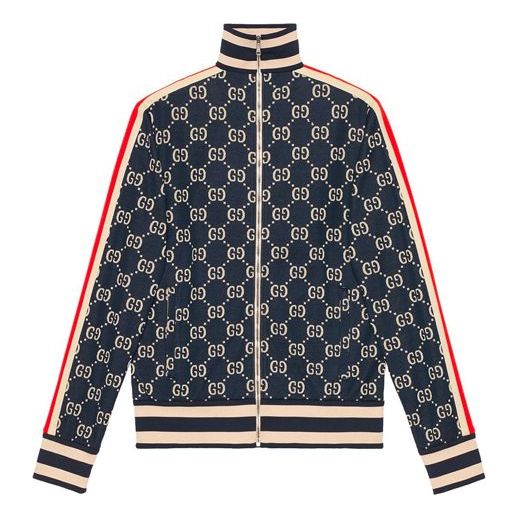 GUCCI Classic GG Cotton Jacquard Zipper Jacket Unisex Blue 496919-X9V05-4245