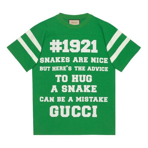 GUCCI SS21 1921 Series To Hug a Snake Alphabet Printing Short Sleeve Green 655459-XJDJP-3521