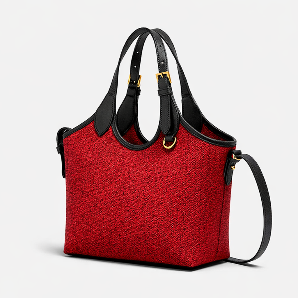Bucket Canvas Tote Bag Maroon & Black
