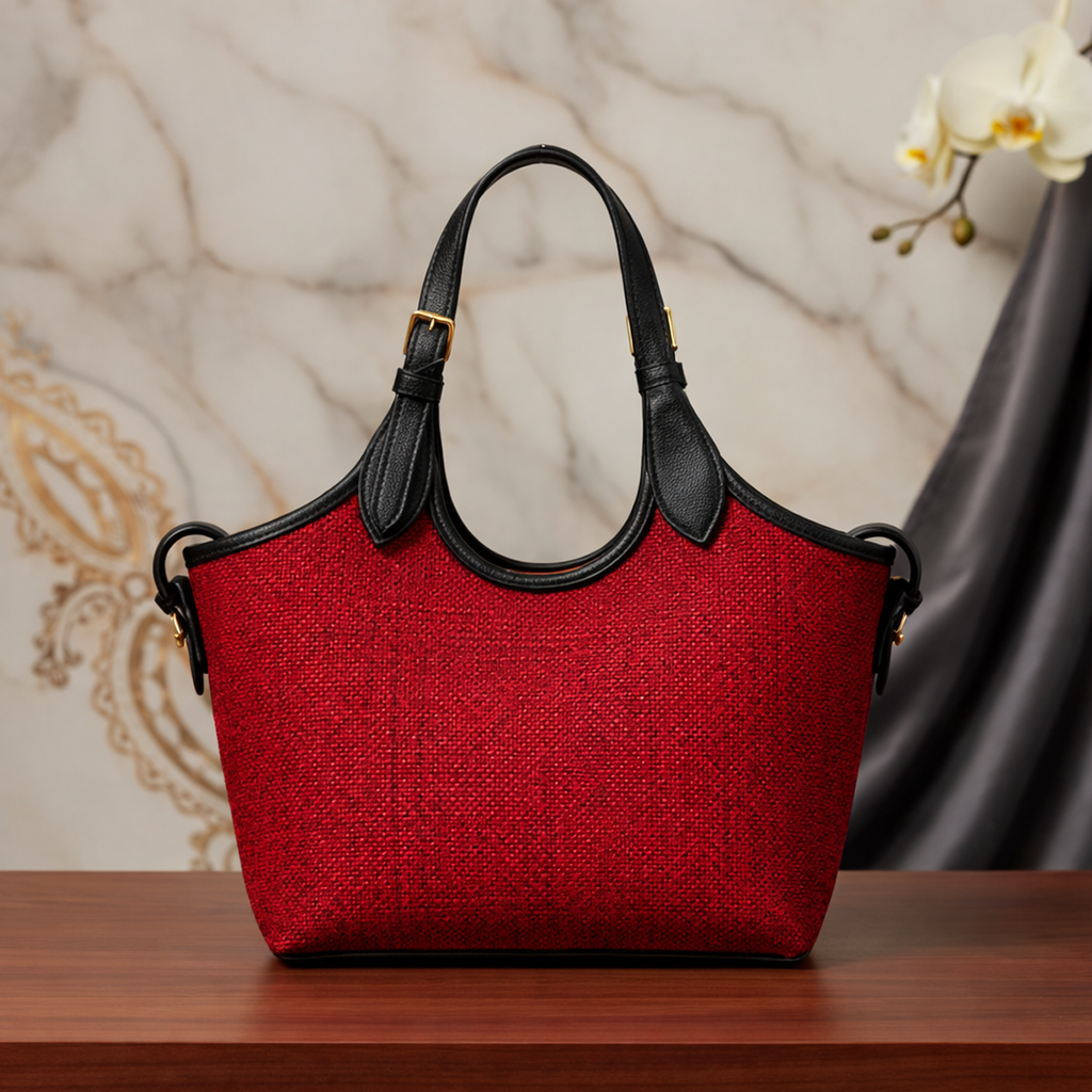 Bucket Canvas Tote Bag Maroon & Black