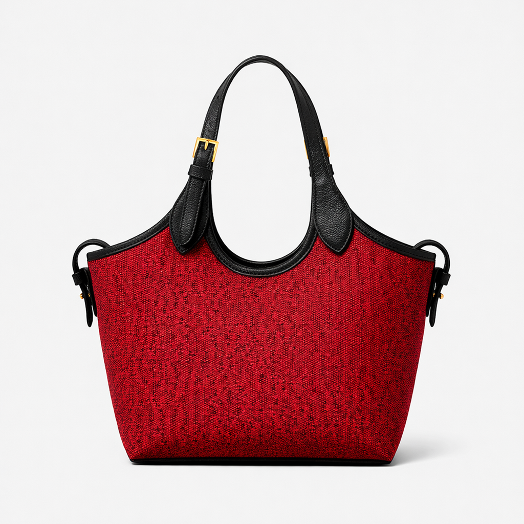 Bucket Canvas Tote Bag Maroon & Black