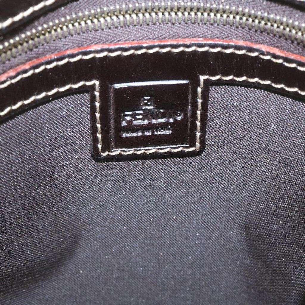 FENDI Zucchino Canvas Mamma Baguette Shoulder Bag Enamel Brown  34666