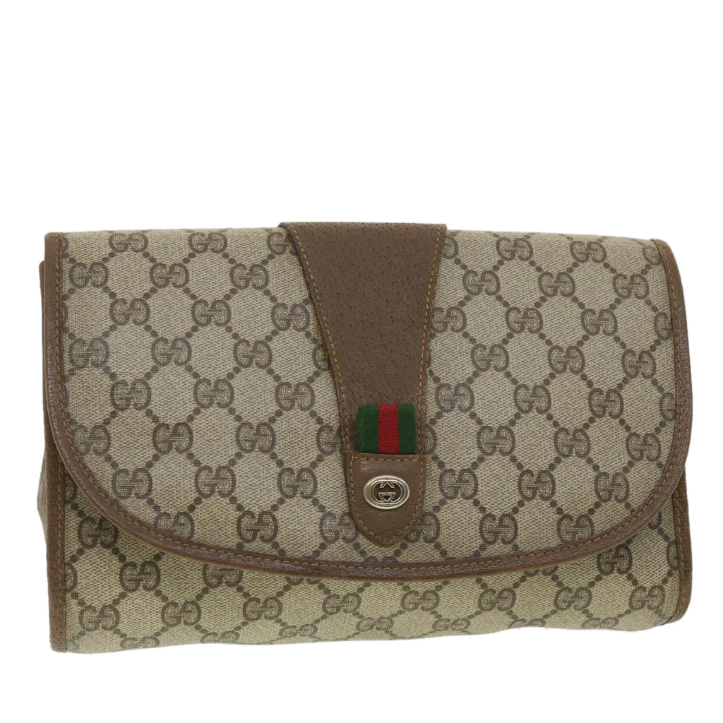GUCCI GG Canvas Web Sherry Line Clutch Bag Beige Green Red 89.01.030  ny214