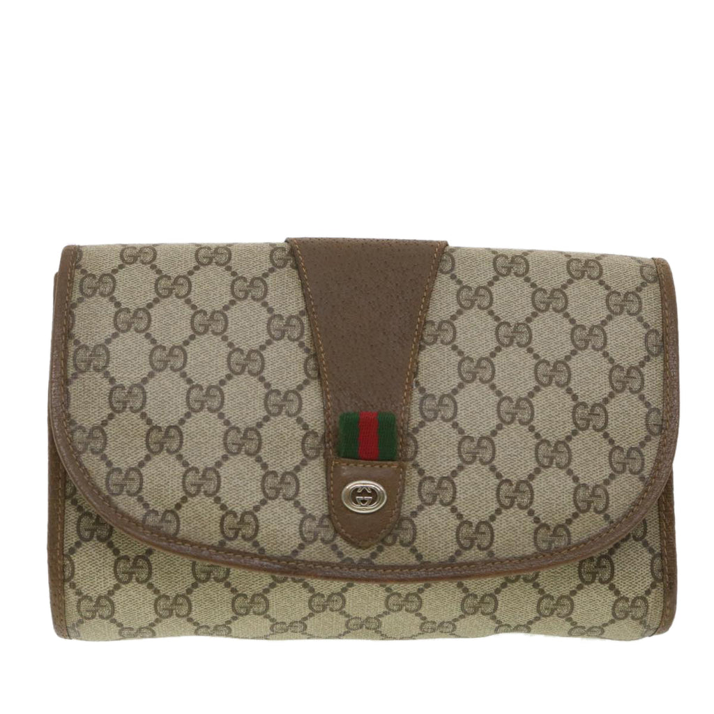 GUCCI GG Canvas Web Sherry Line Clutch Bag Beige Green Red 89.01.030  ny214