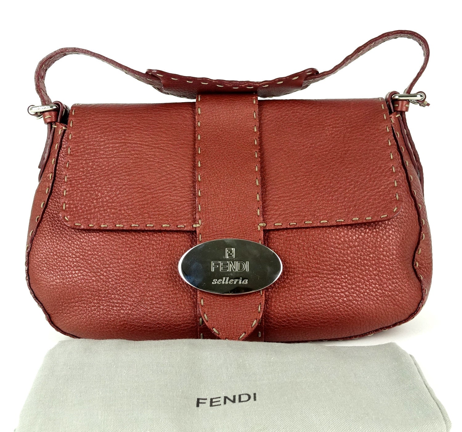 FENDI Selleria Pebbled Leather Flap Bag