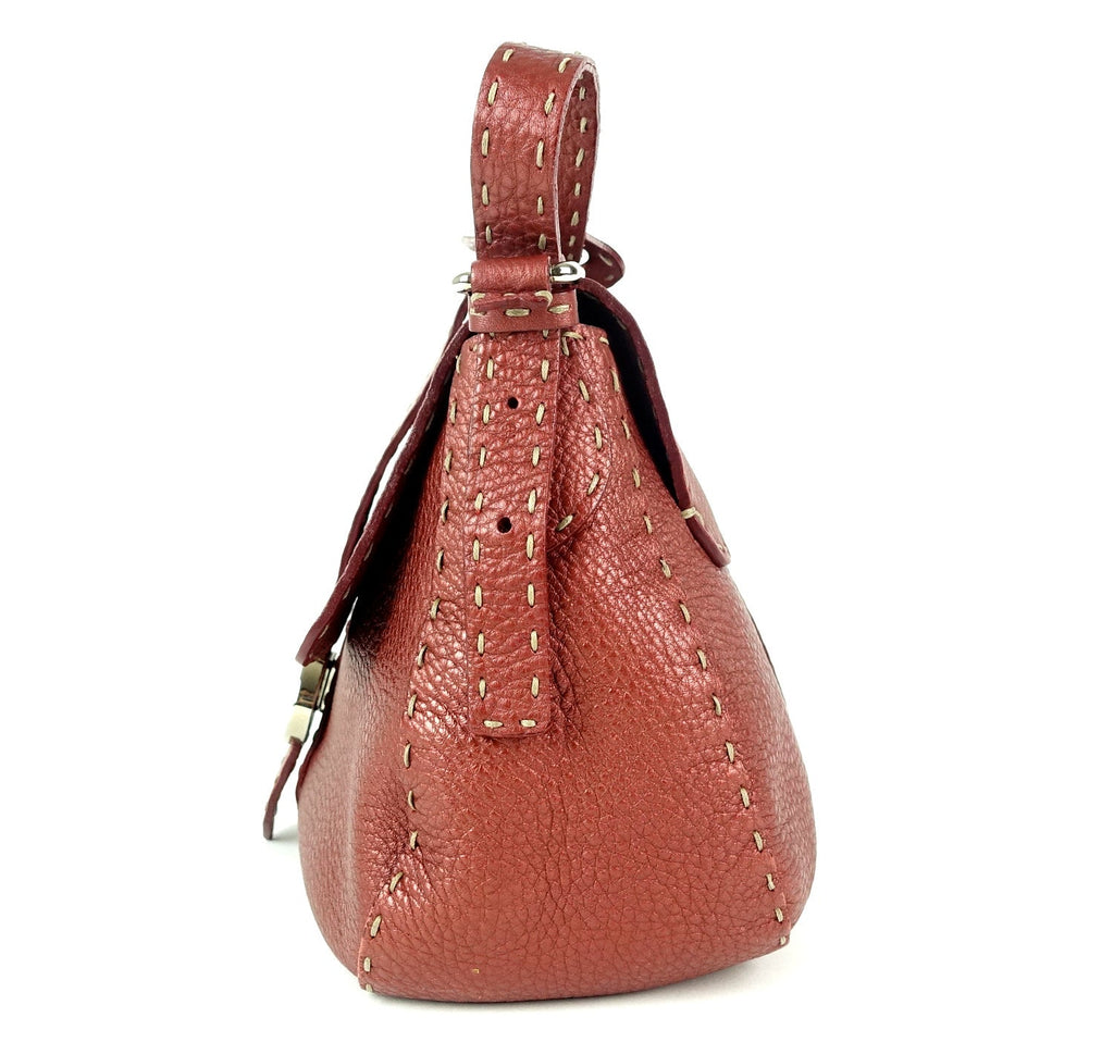 FENDI Selleria Pebbled Leather Flap Bag