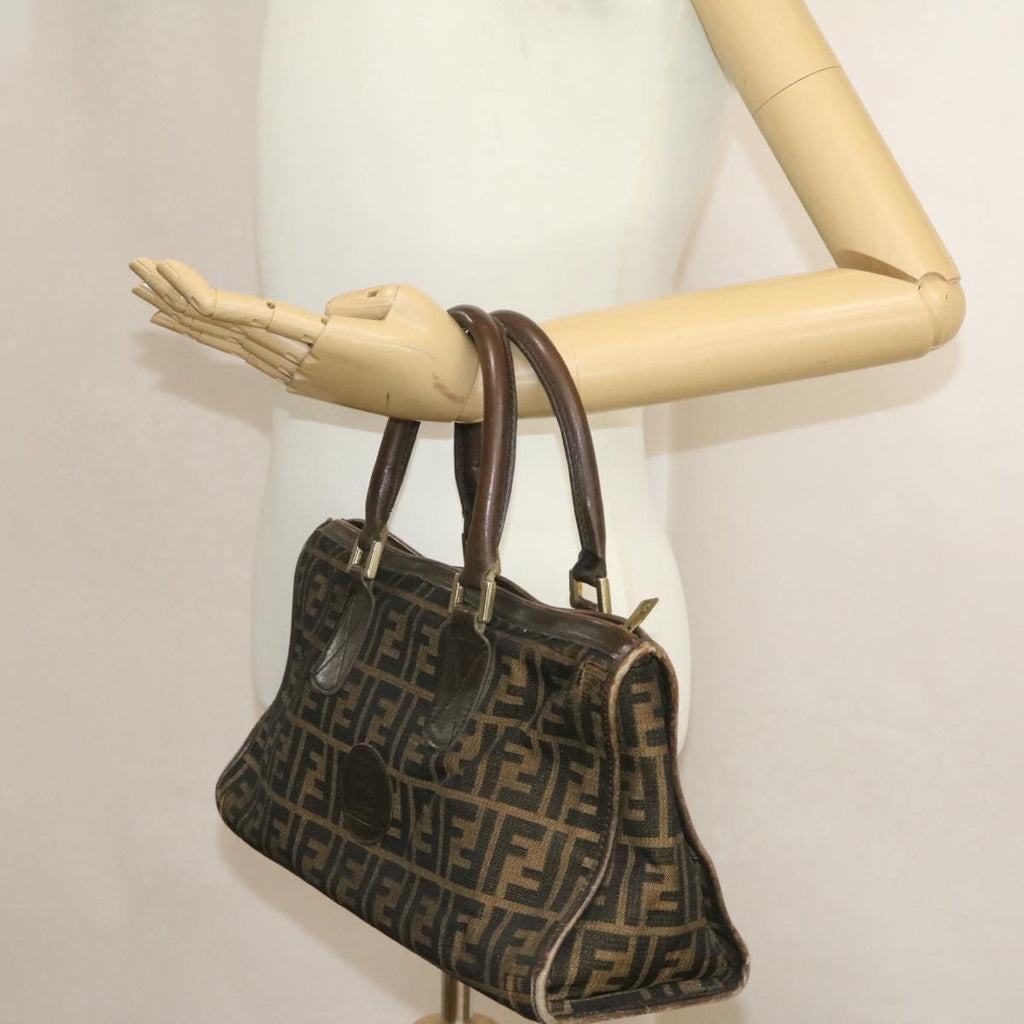 FENDI Zucca Canvas Hand Bag Brown Black  rd1310