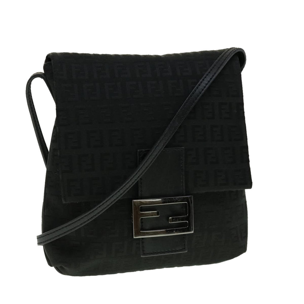 FENDI Zucchino Canvas Mamma Baguette Shoulder Bag Black  rd2219