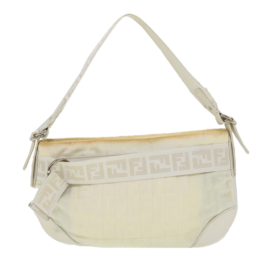 FENDI Zucca Canvas Shoulder Bag White Auth rd2256