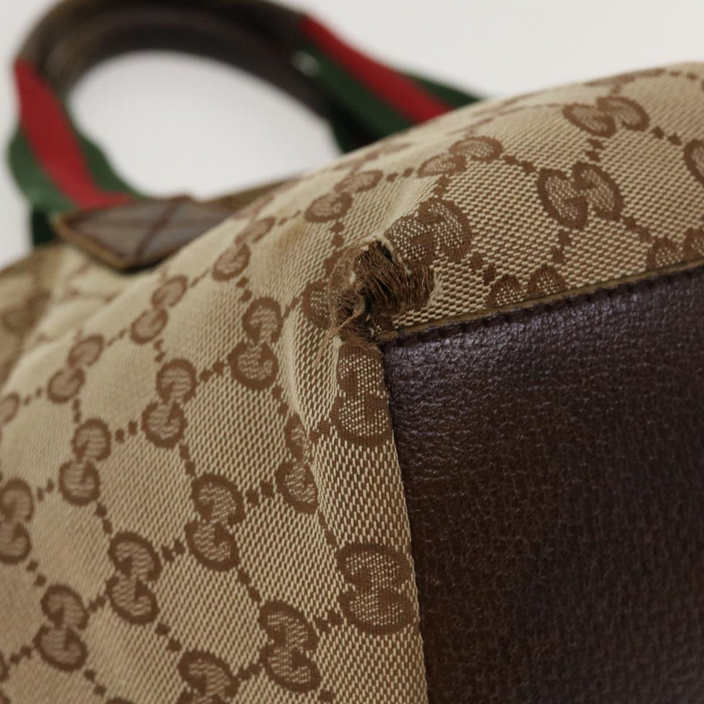 GUCCI Web Sherry Line GG Canvas Hand Bag Beige Green Red 214397  rd4468