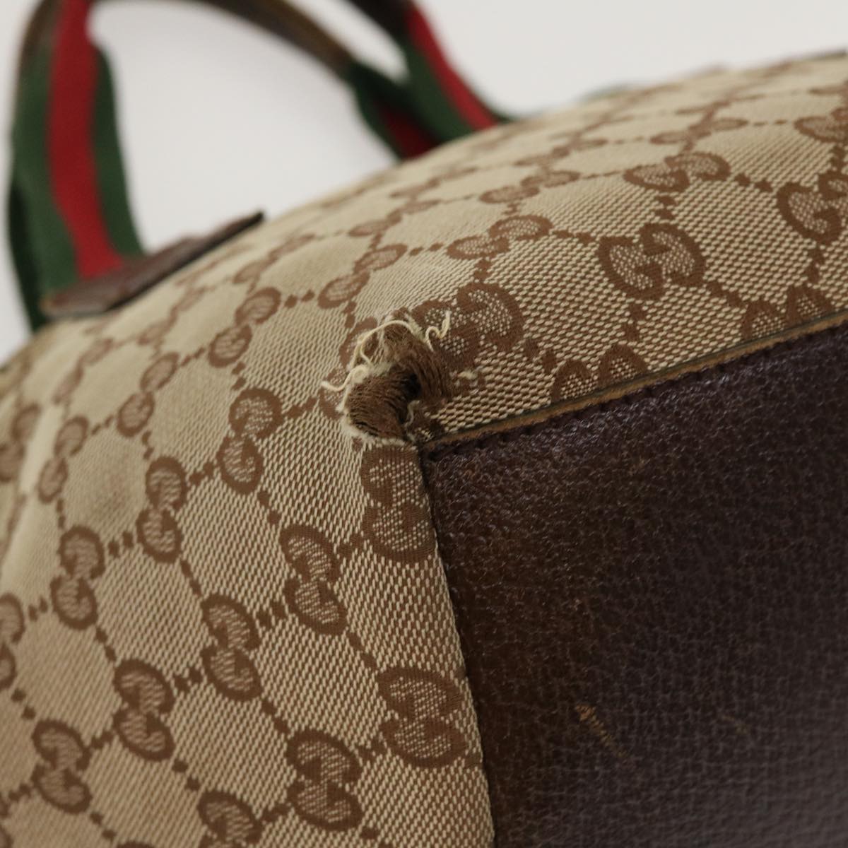 GUCCI Web Sherry Line GG Canvas Hand Bag Beige Green Red 214397  rd4468