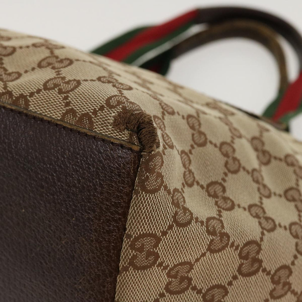 GUCCI Web Sherry Line GG Canvas Hand Bag Beige Green Red 214397  rd4468