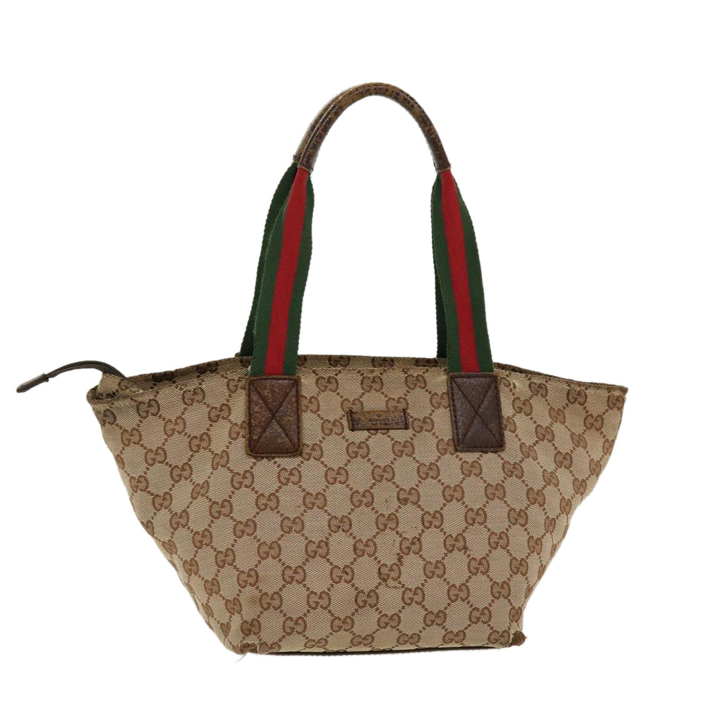 GUCCI Web Sherry Line GG Canvas Hand Bag Beige Green Red 214397  rd4468