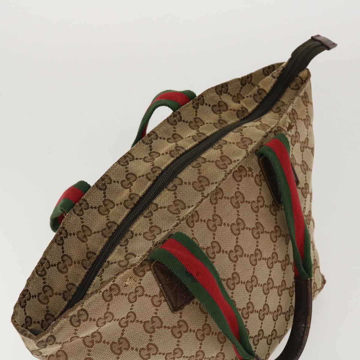 GUCCI Web Sherry Line GG Canvas Hand Bag Beige Green Red 214397  rd4468