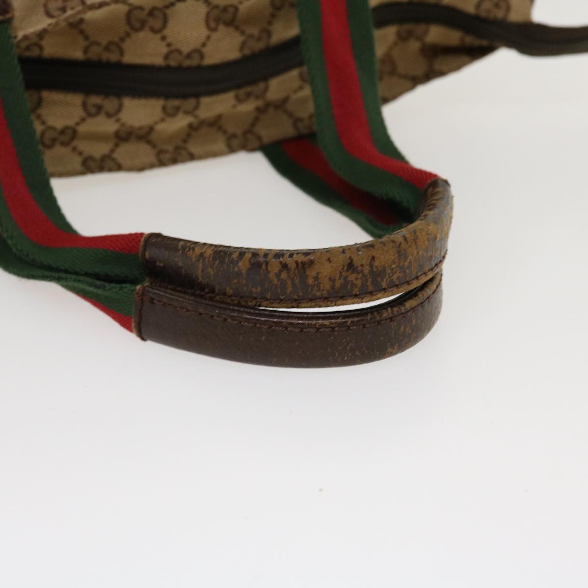 GUCCI Web Sherry Line GG Canvas Hand Bag Beige Green Red 214397  rd4468