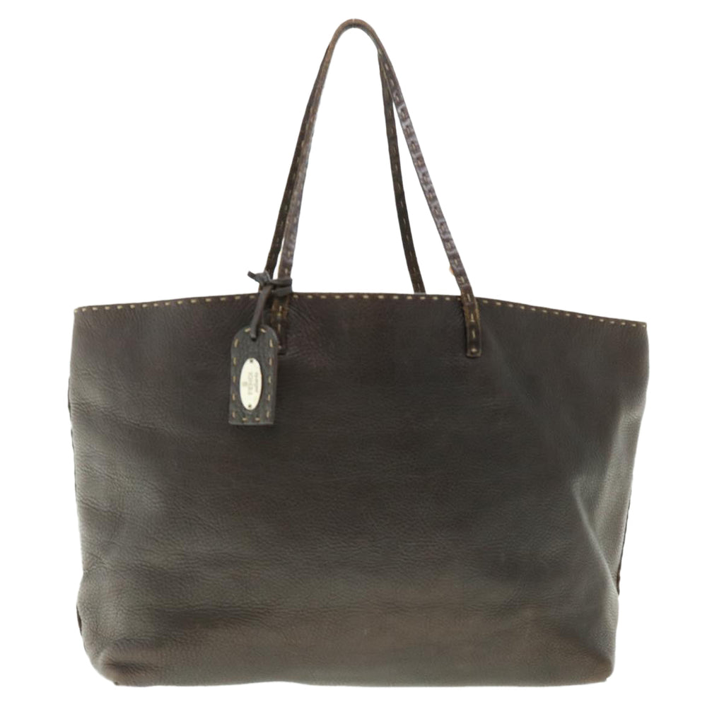 FENDI Tote Bag Leather Brown  rd4683