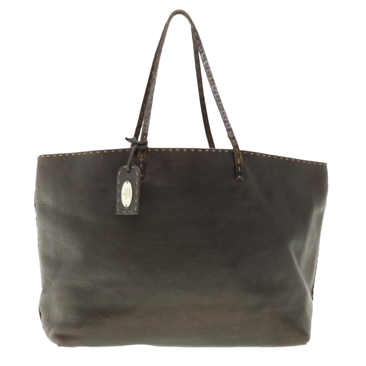 FENDI Tote Bag Leather Brown  rd4683