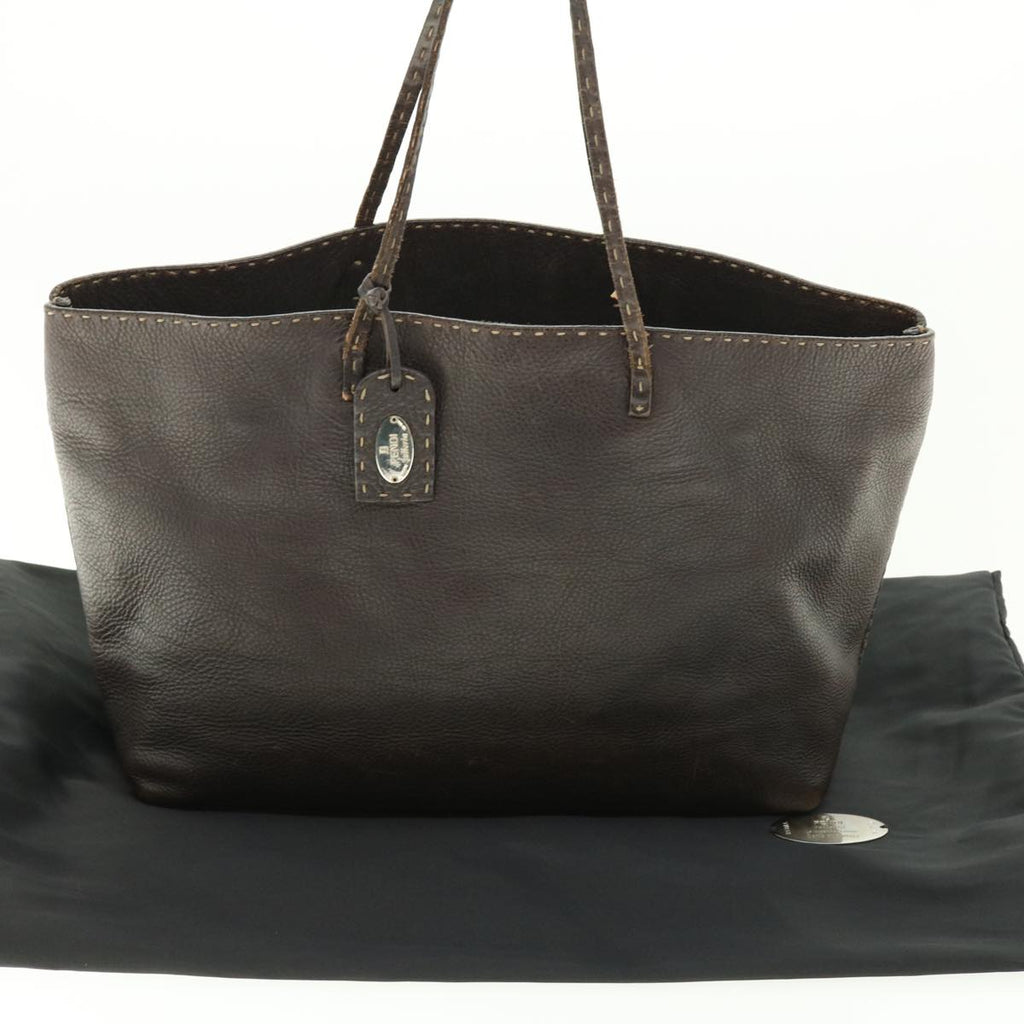 FENDI Tote Bag Leather Brown  rd4683