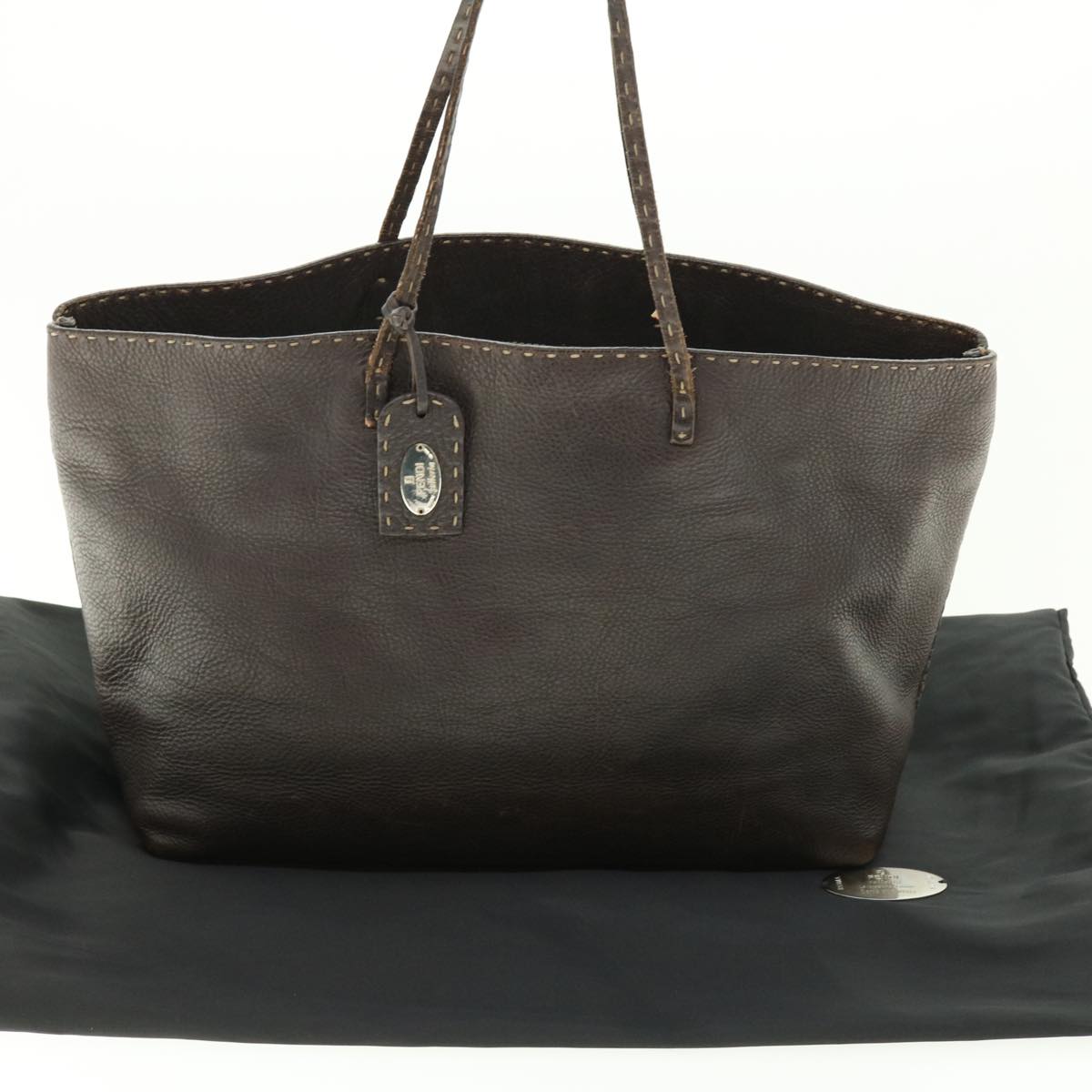 FENDI Tote Bag Leather Brown  rd4683