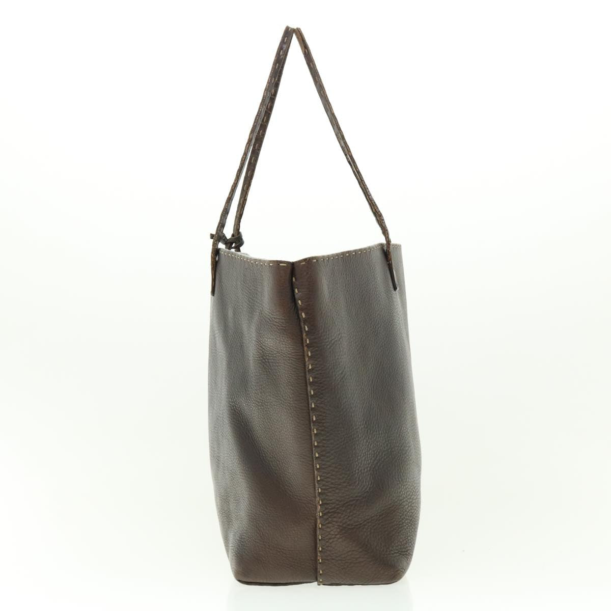 FENDI Tote Bag Leather Brown  rd4683