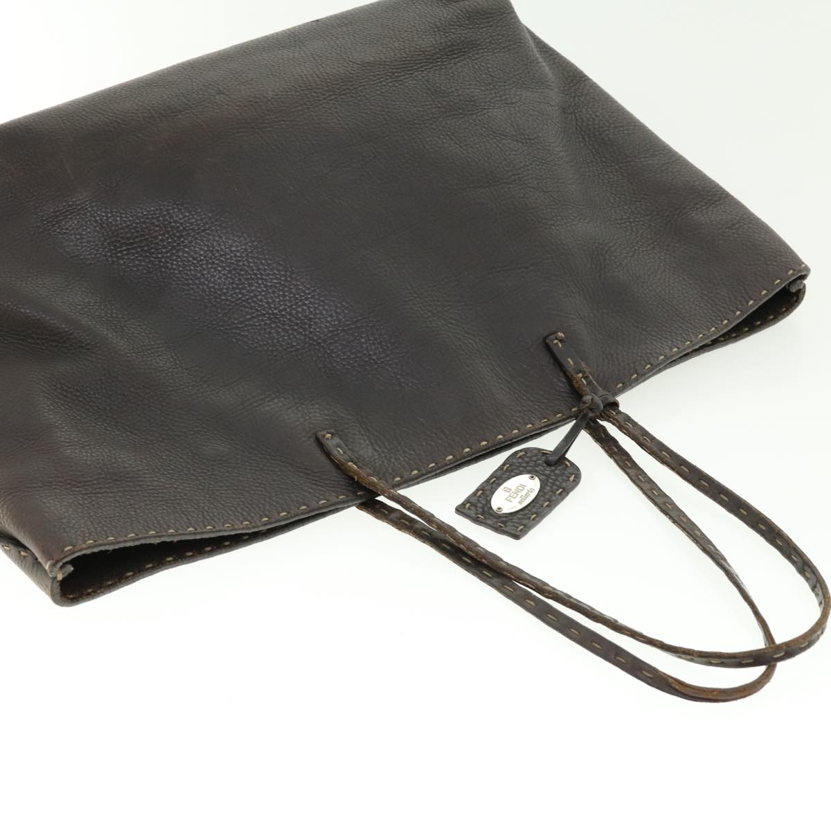 FENDI Tote Bag Leather Brown  rd4683