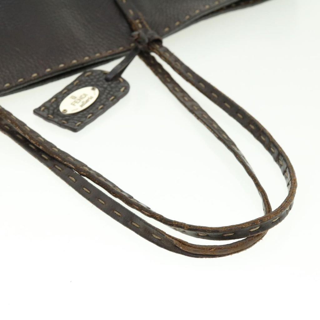 FENDI Tote Bag Leather Brown  rd4683