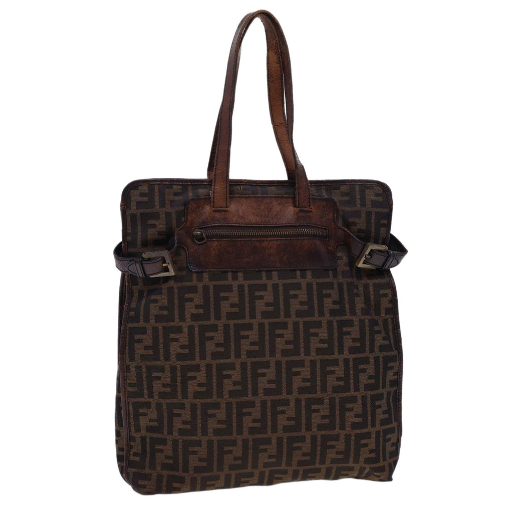 FENDI Zucca Canvas Tote Bag Nylon Brown Black  rd4786