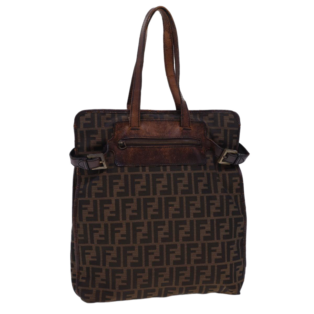 FENDI Zucca Canvas Tote Bag Nylon Brown Black  rd4786