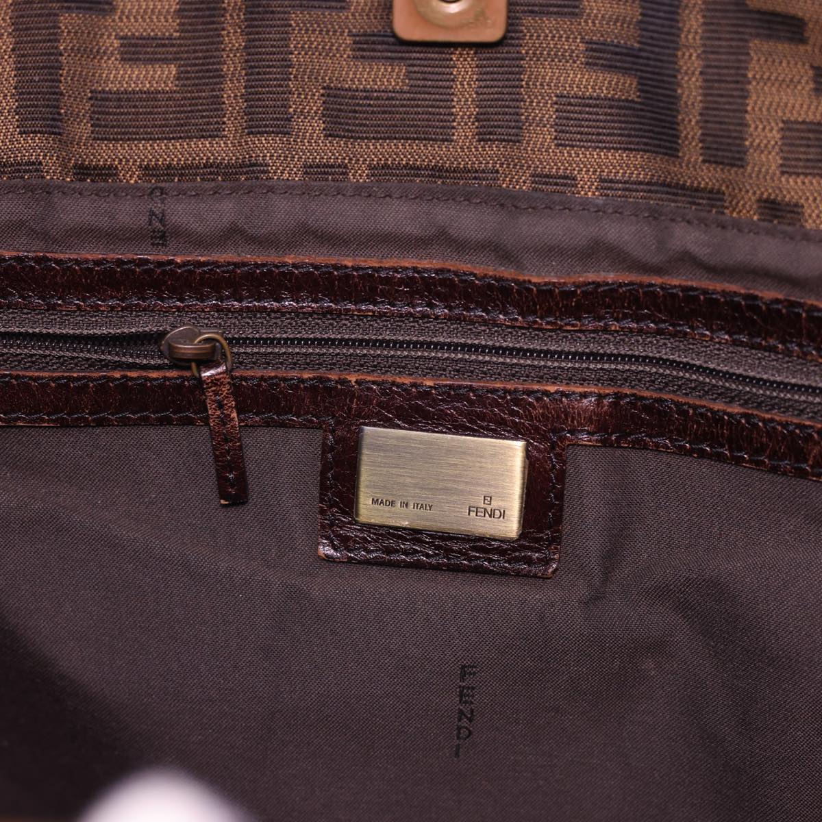 FENDI Zucca Canvas Tote Bag Nylon Brown Black  rd4786