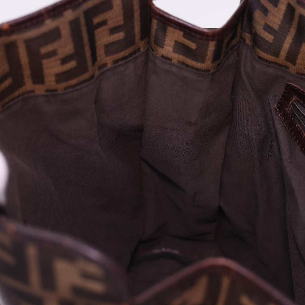 FENDI Zucca Canvas Tote Bag Nylon Brown Black  rd4786