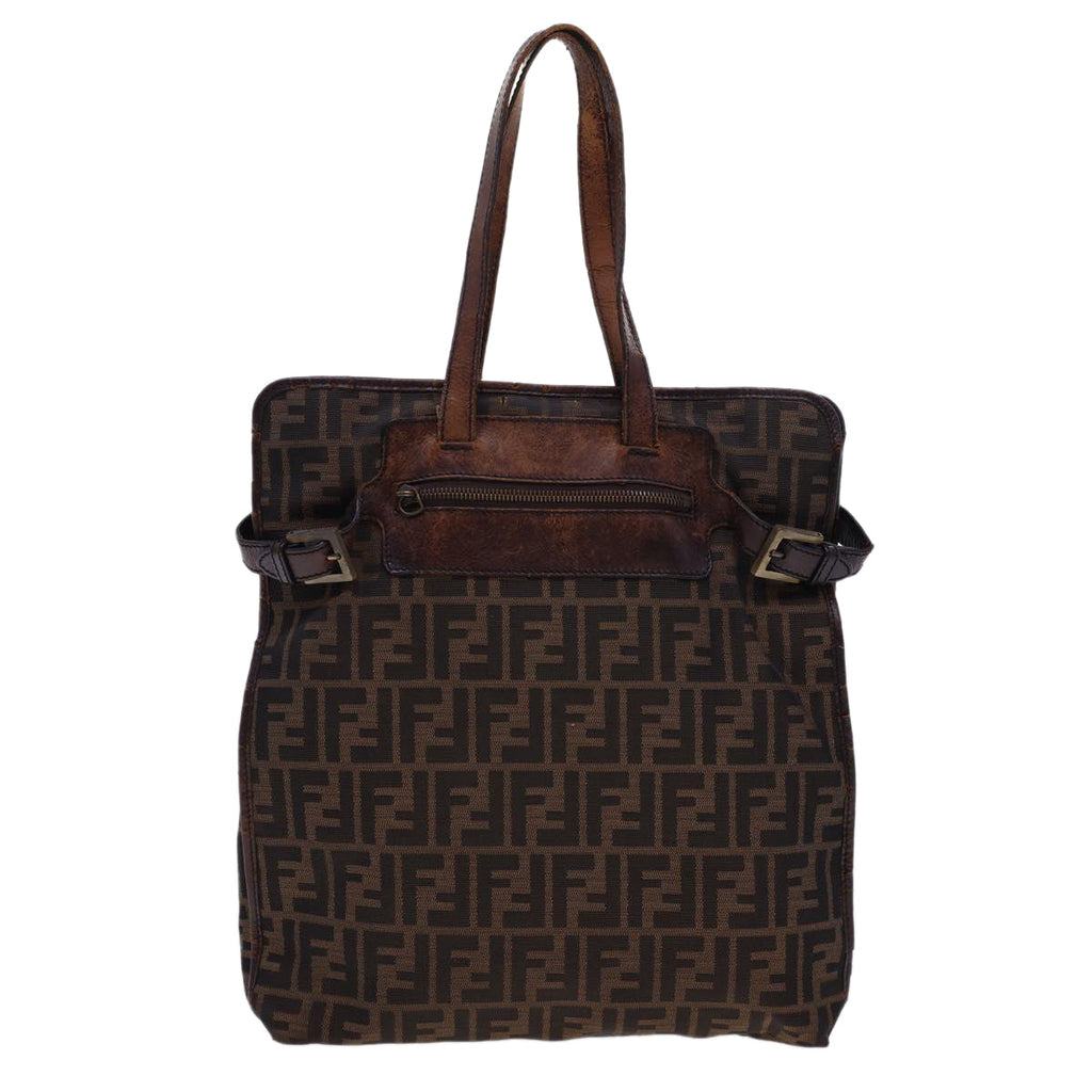 FENDI Zucca Canvas Tote Bag Nylon Brown Black  rd4786