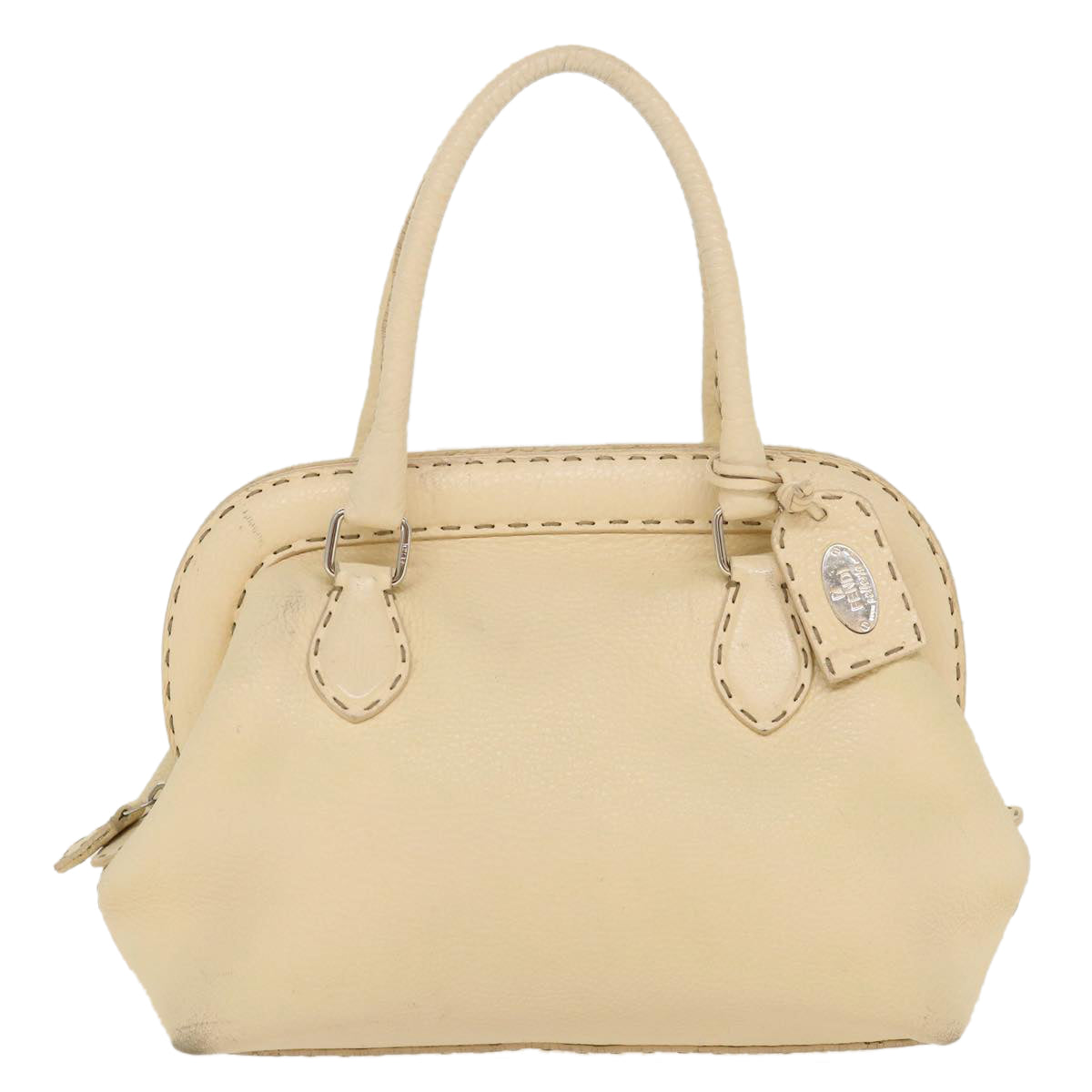 FENDI Celeria Hand Bag Leather Beige  rd4791