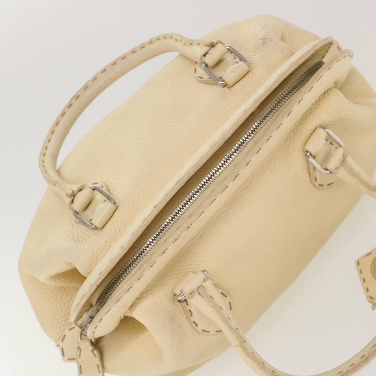 FENDI Celeria Hand Bag Leather Beige  rd4791