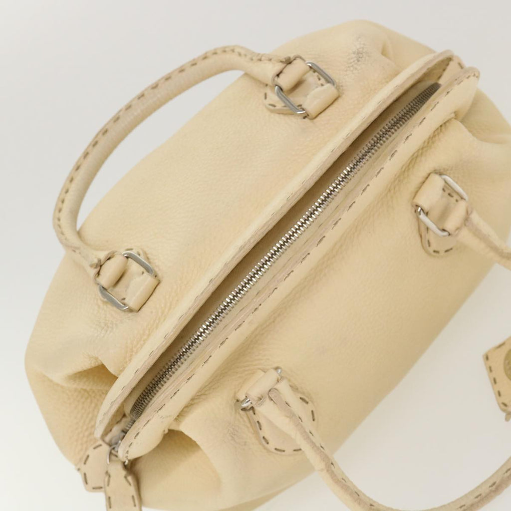 FENDI Celeria Hand Bag Leather Beige Auth rd4791