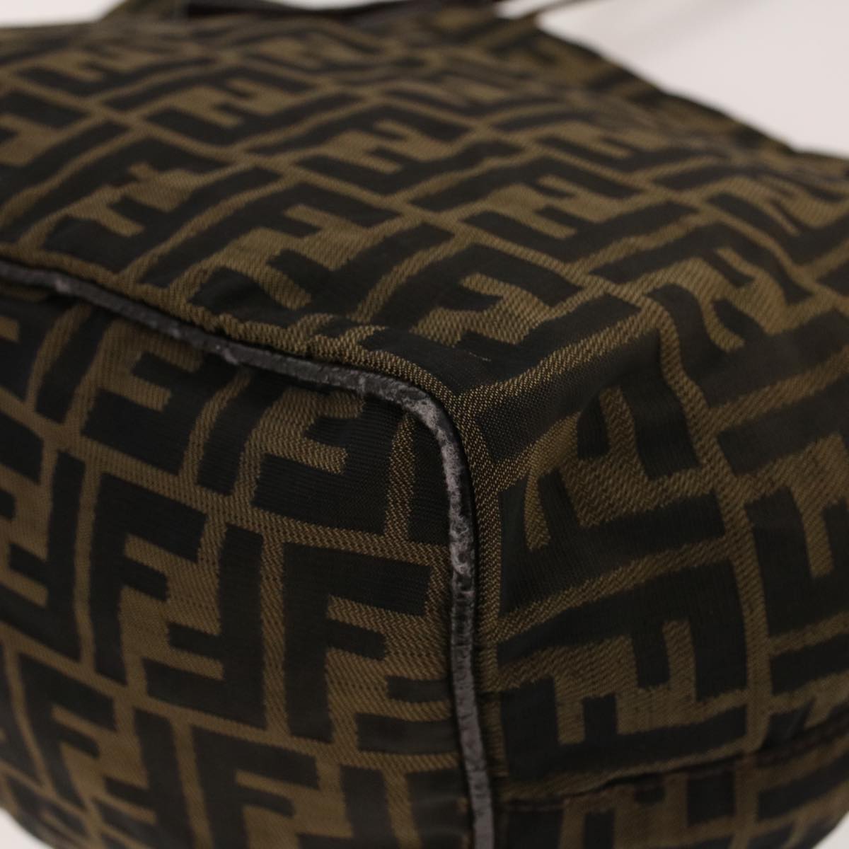 FENDI Zucca Canvas Hand Bag Black Brown 2220-26635-98 Auth rd5177