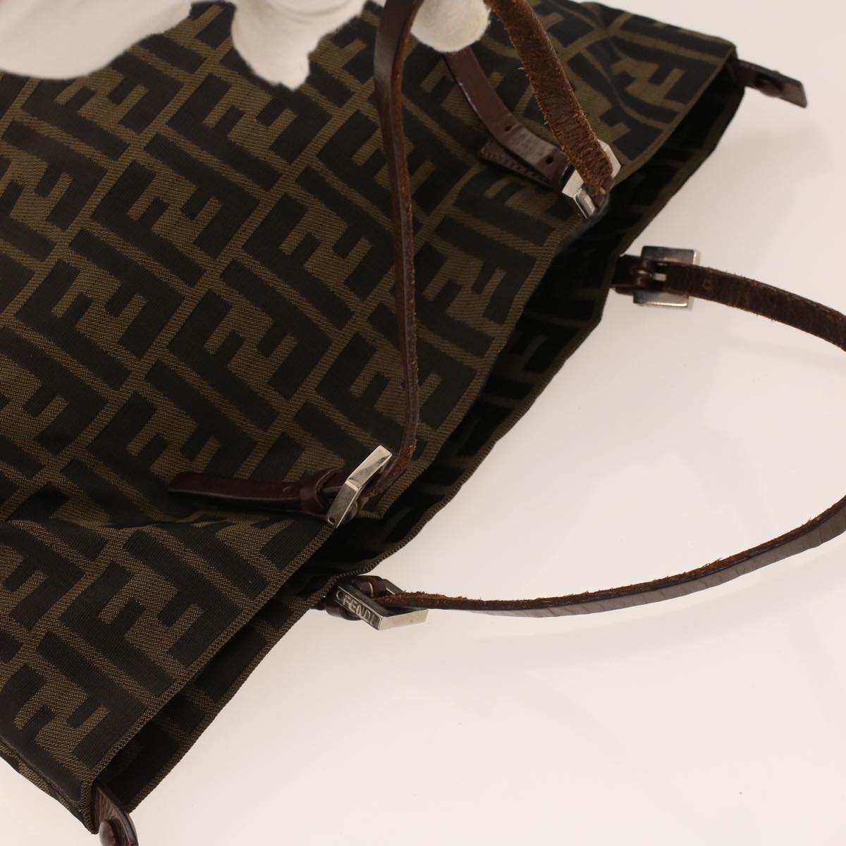 FENDI Zucca Canvas Hand Bag Black Brown 2220-26635-98 Auth rd5177