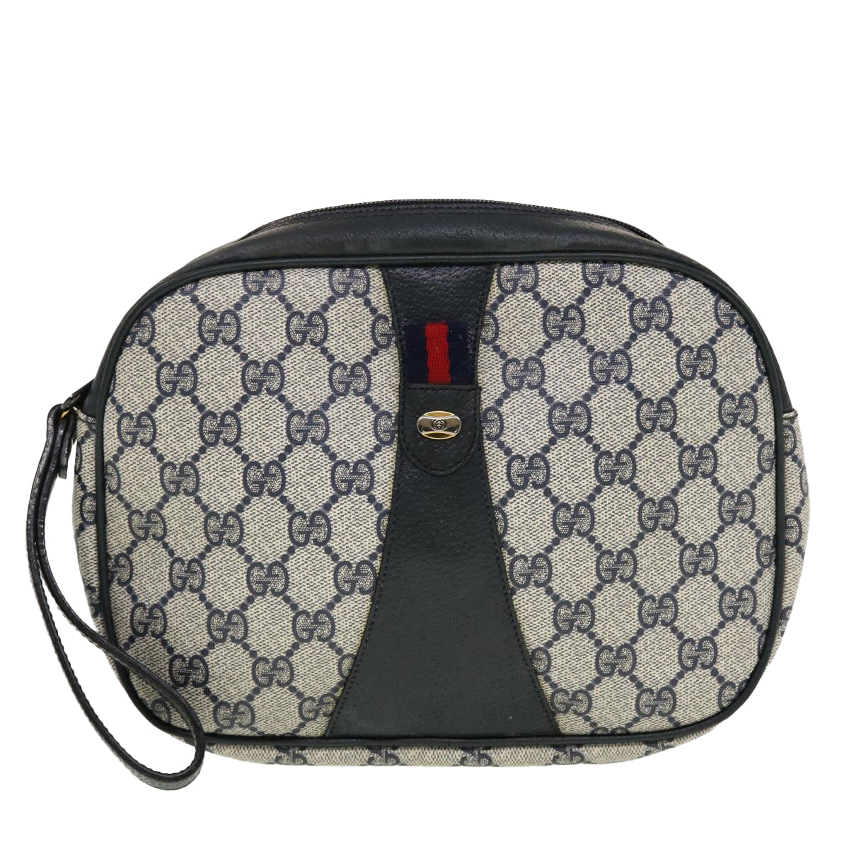 GUCCI GG Canvas Sherry Line Clutch Bag Gray Red Navy 89.01.034  rd5207