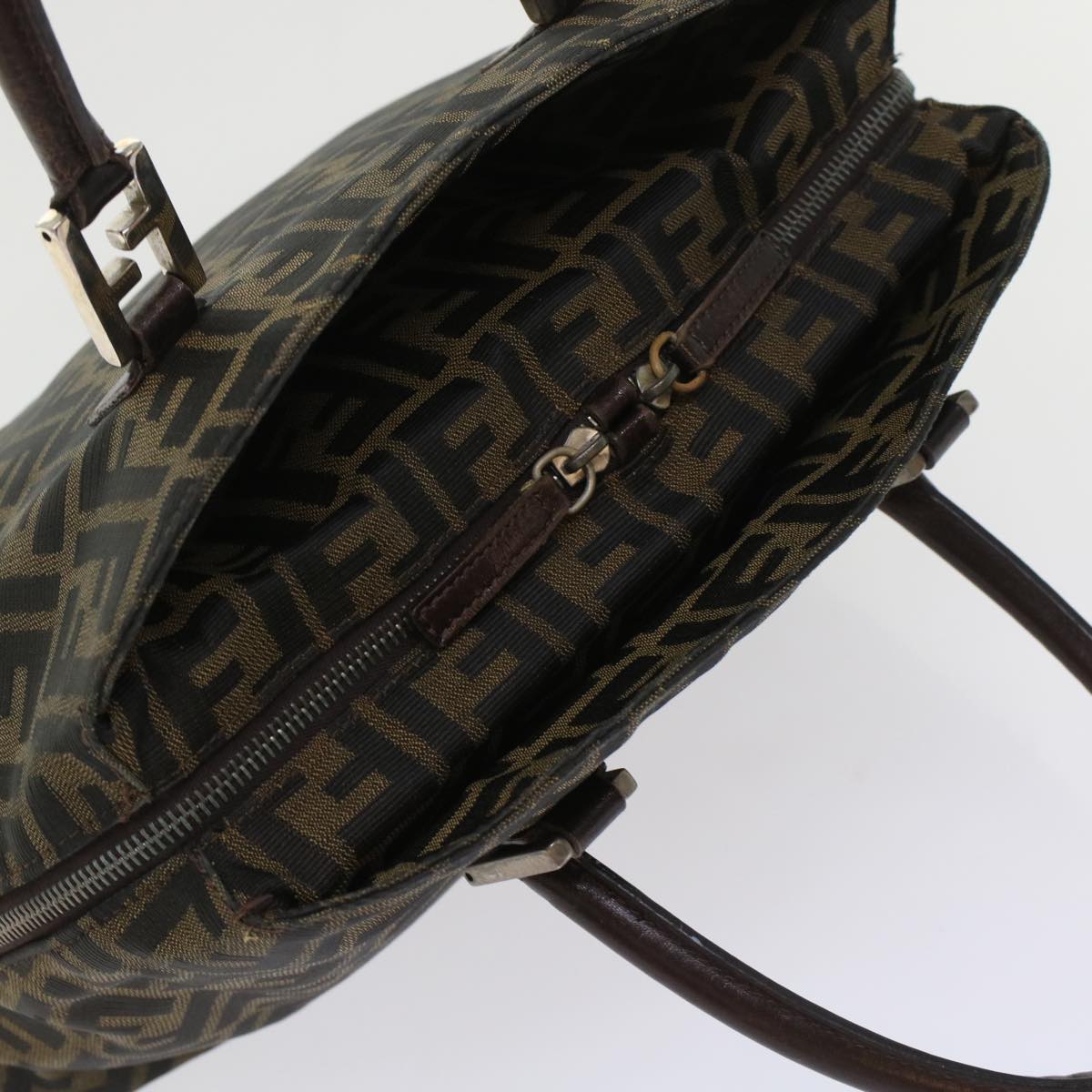 FENDI Zucca Canvas Hand Bag 2way Black Brown  rd5605