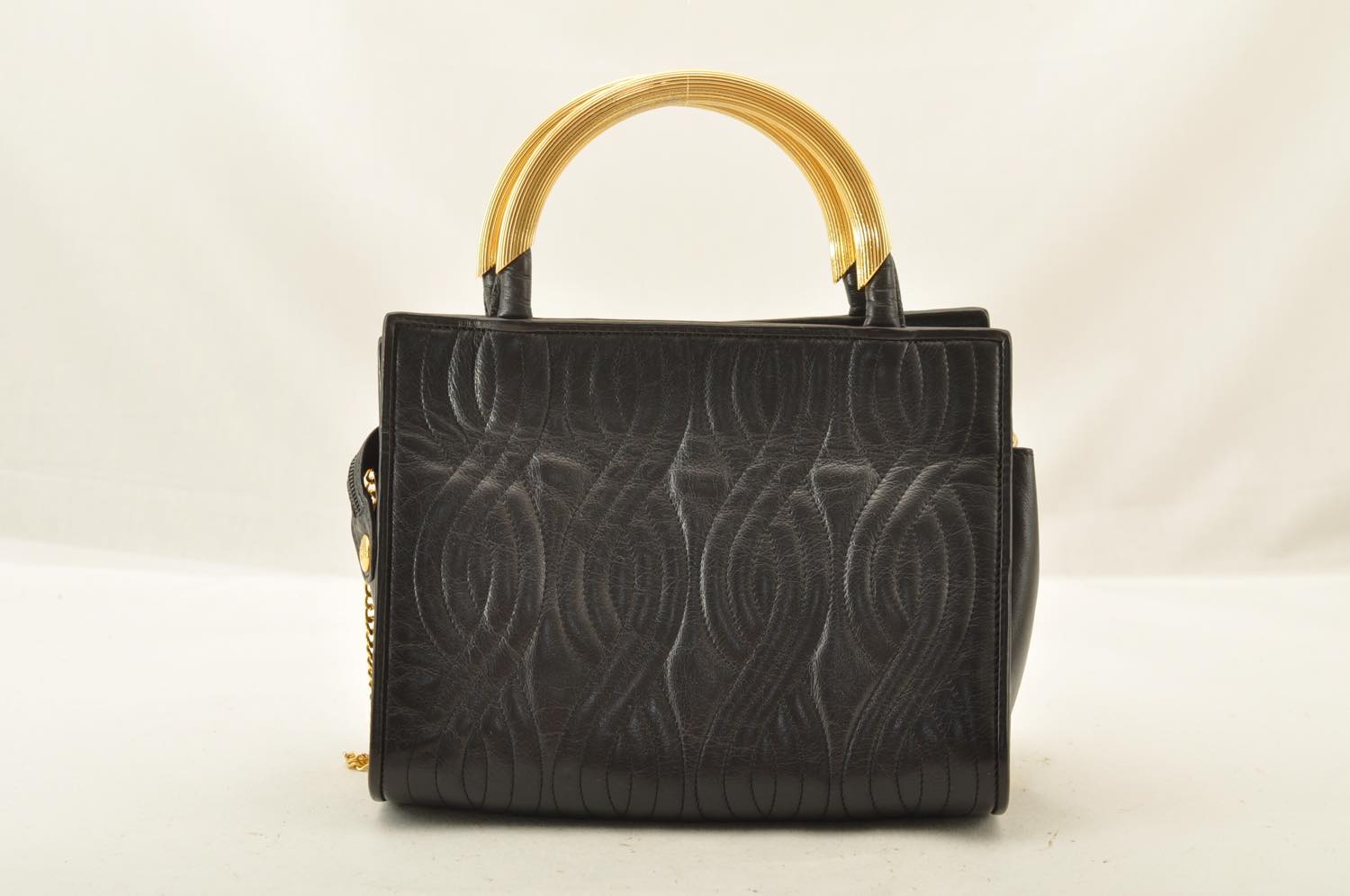 FENDI Chain Hand Bag Leather 2way Black  am2376s