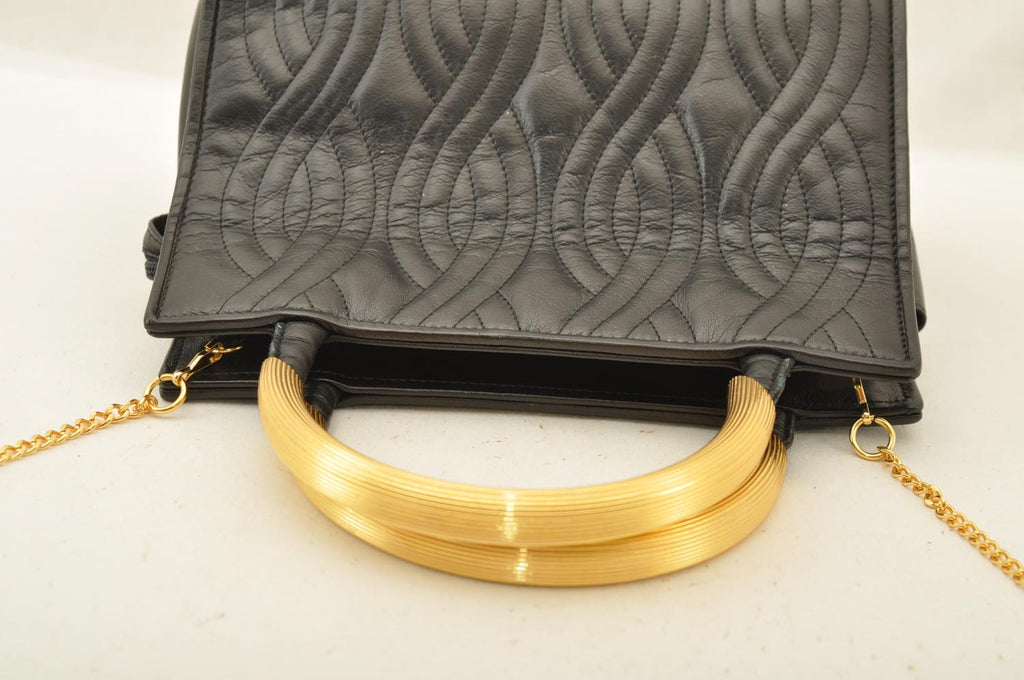 FENDI Chain Hand Bag Leather 2way Black  am2376s