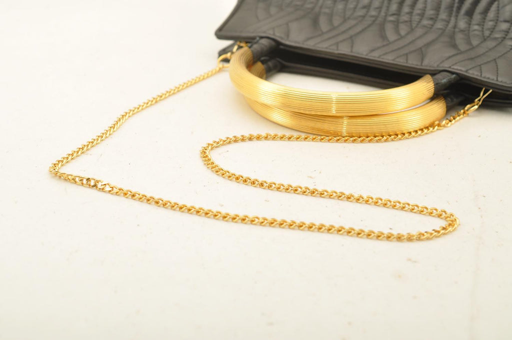 FENDI Chain Hand Bag Leather 2way Black  am2376s