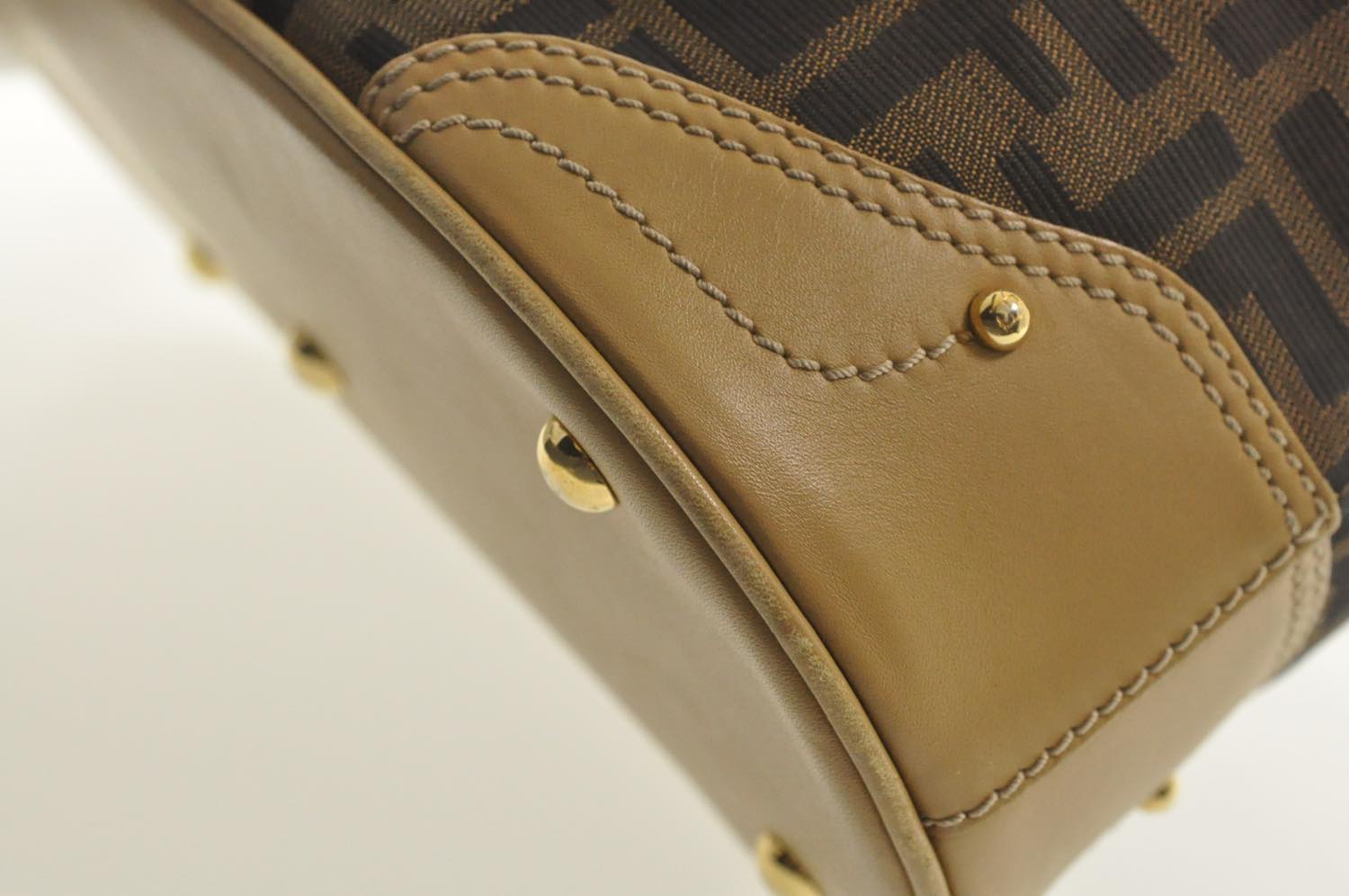 FENDI Zucca Canvas Hand Bag Beige Black  am2612s