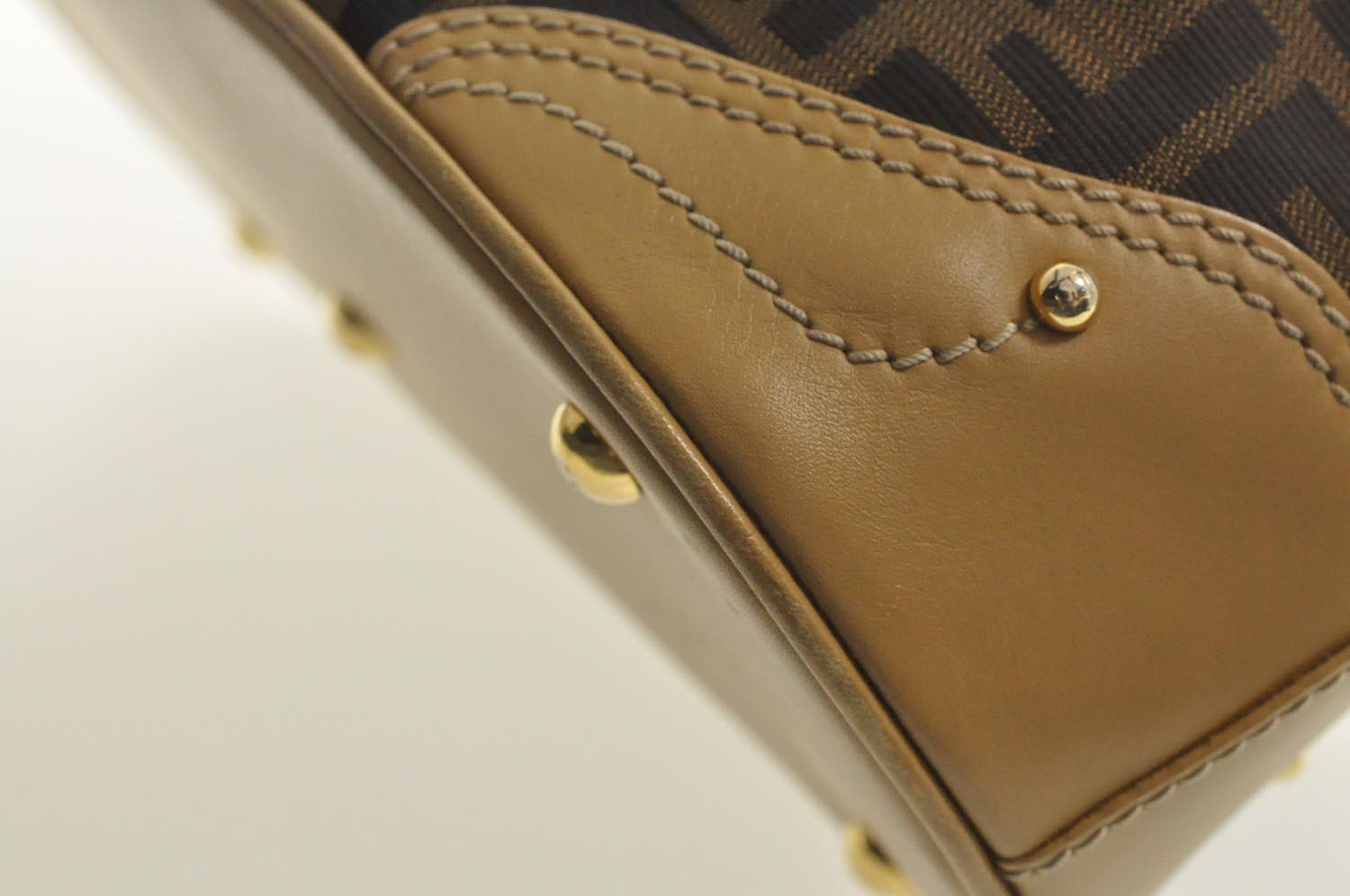 FENDI Zucca Canvas Hand Bag Beige Black  am2612s