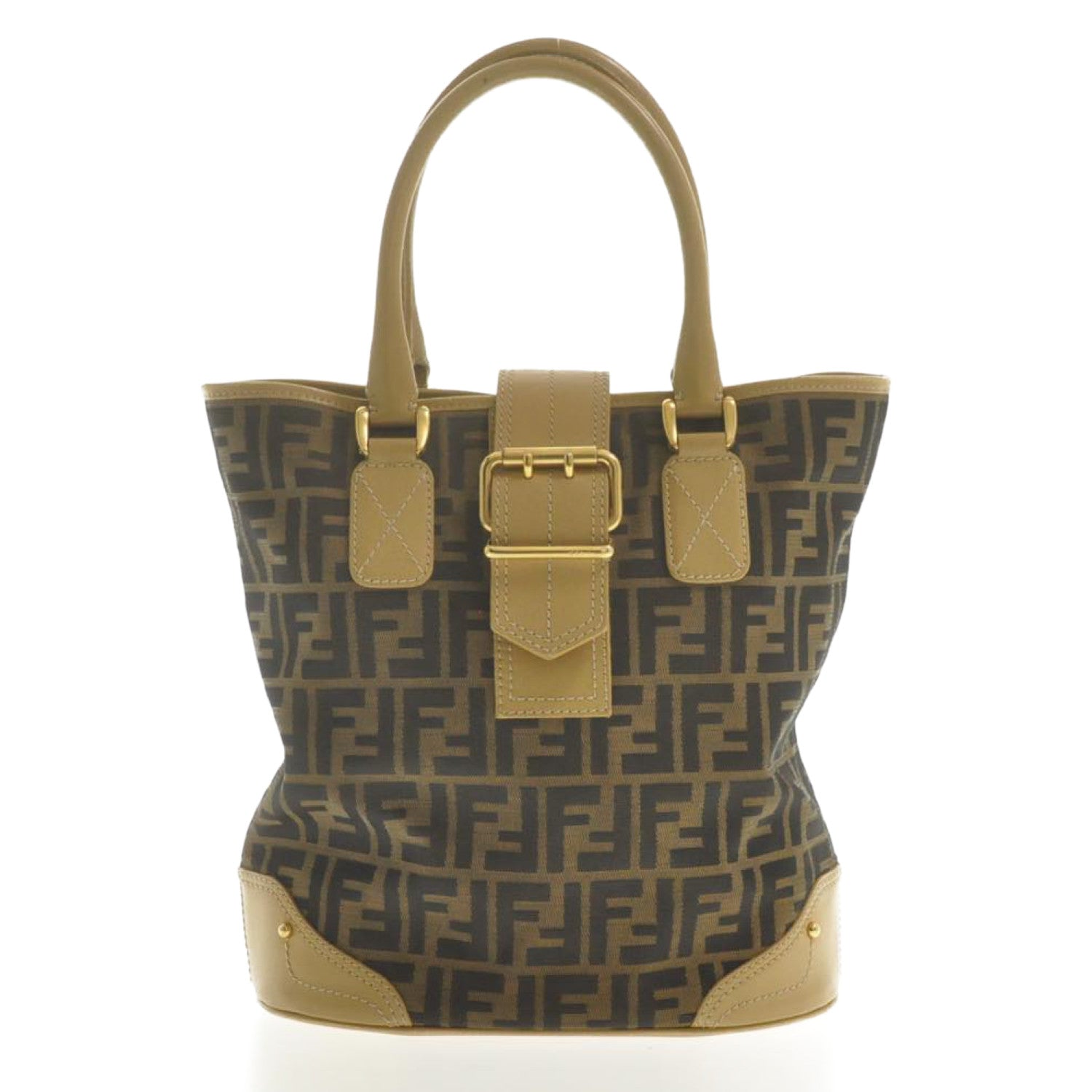 FENDI Zucca Canvas Hand Bag Beige Black  am2612s