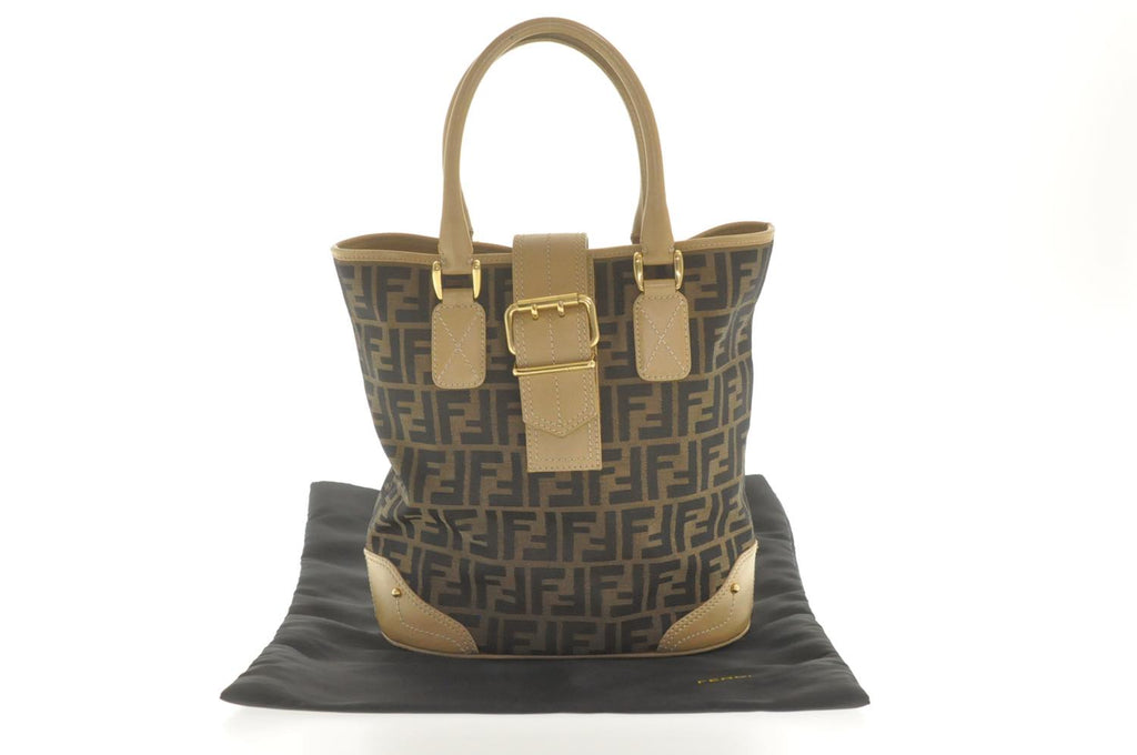 FENDI Zucca Canvas Hand Bag Beige Black  am2612s