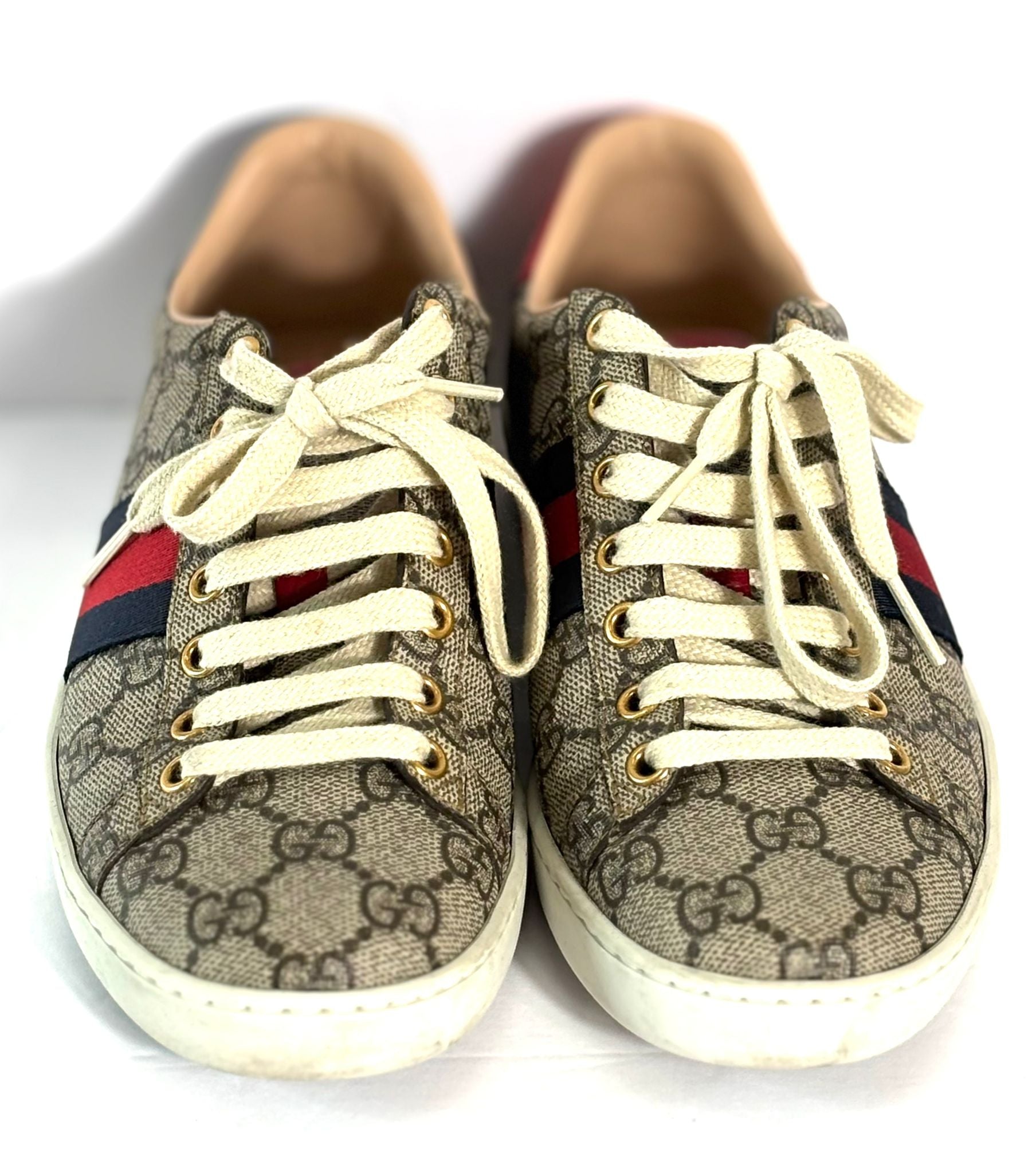 GUCCI GG SUPREME MONOGRAM WOMENS ACE CANVAS SNEAKERS
