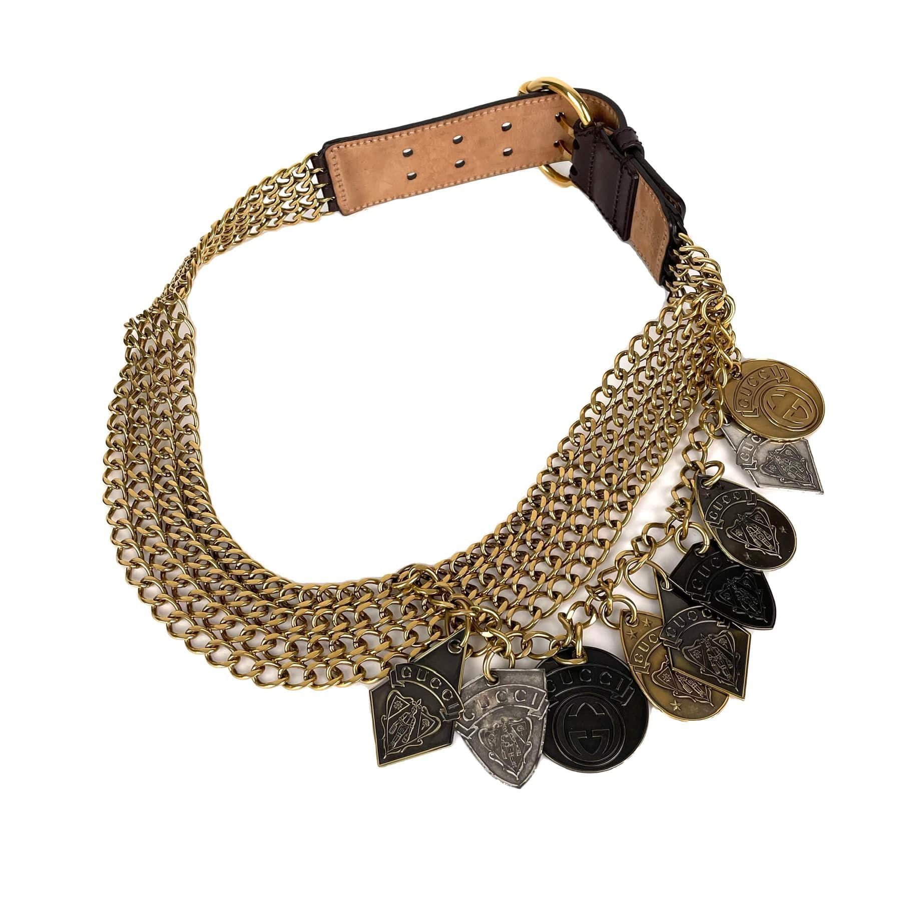 Gucci Goldtoned Crest Charms Belt
