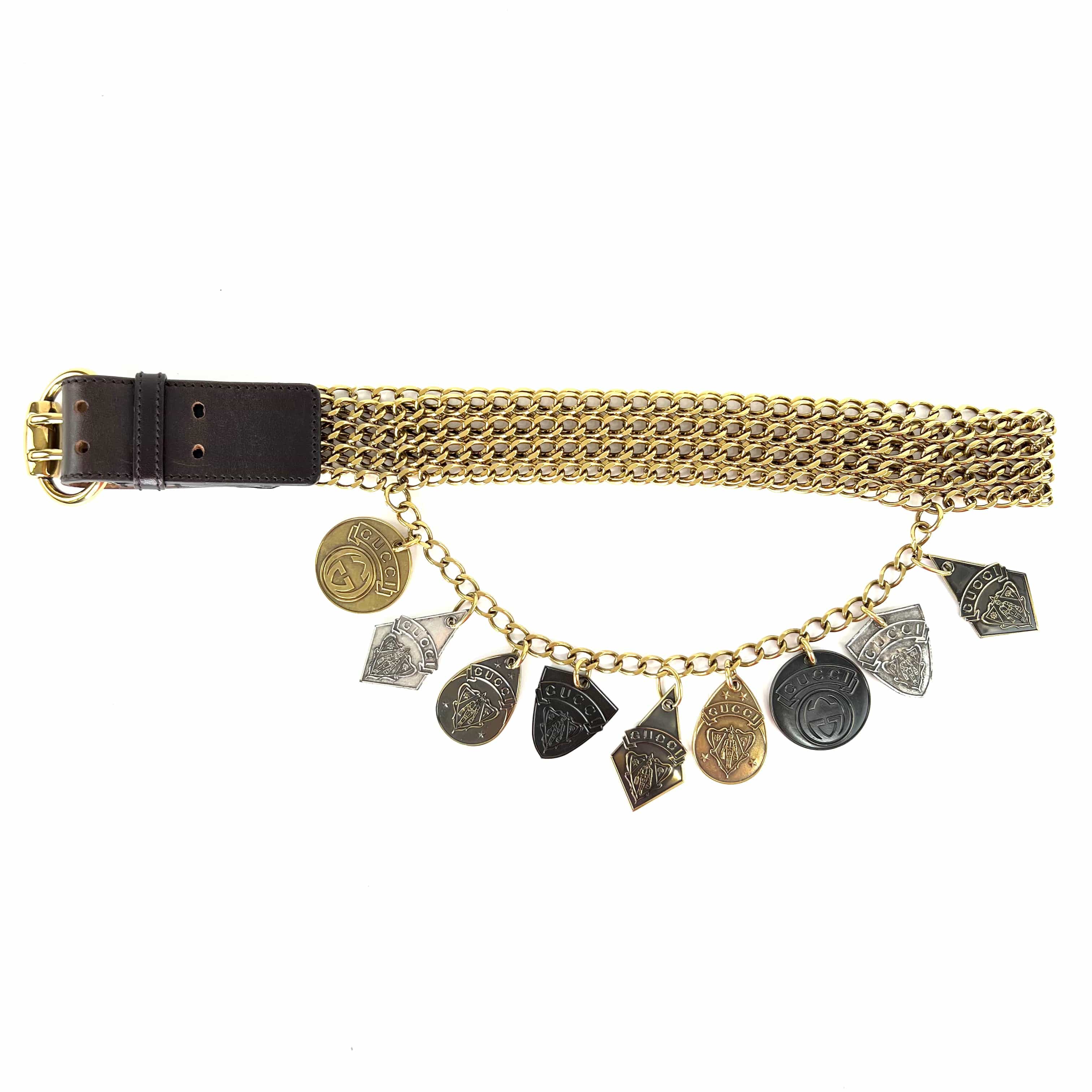 Gucci Goldtoned Crest Charms Belt