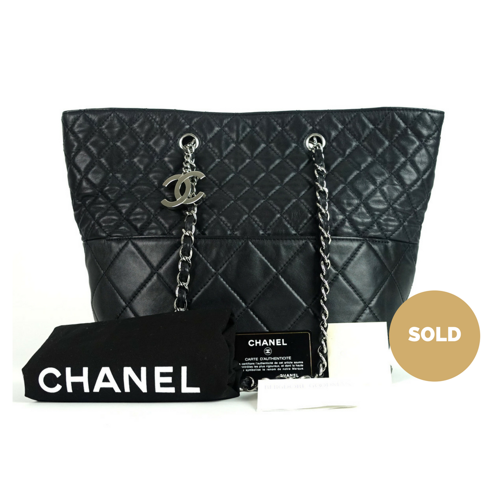 Chanel In The Business Tote Quilted Lambskin North South Black. Beautiful