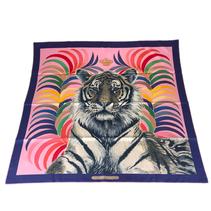 HERMES Carre Double Face 90 Champion Tiger Unisex Scarf
